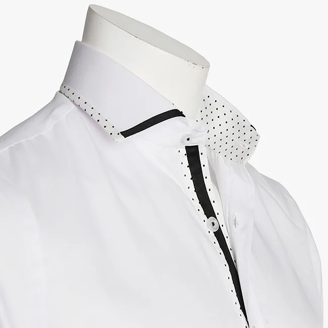 Men's White Polka Dot Trim Italian Style Shirt
