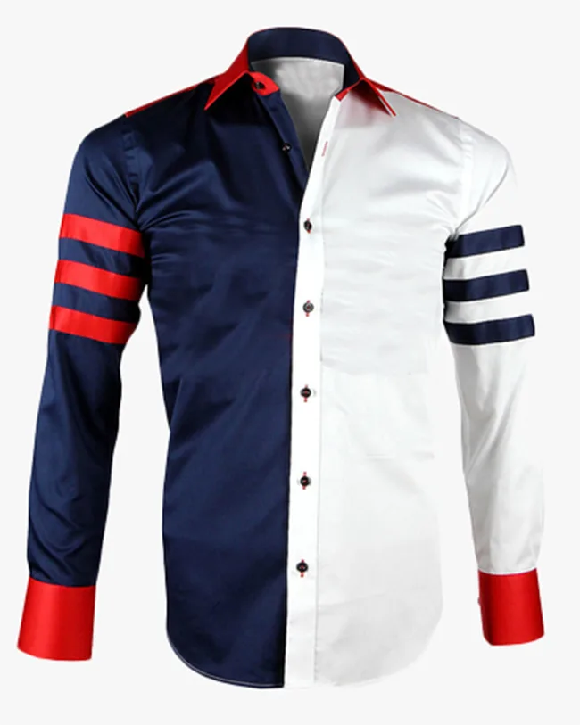 Men's Navy and White Print Formal Shirt