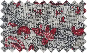 Red/Black over gray printed pattern, Cotton/Polyester blends - The fabric is sturdy