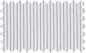 Black/White Pin Stripes, Cotton/Polyester Blends - Fabric is smooth with a silky shine - Not breathable, good for fall season.