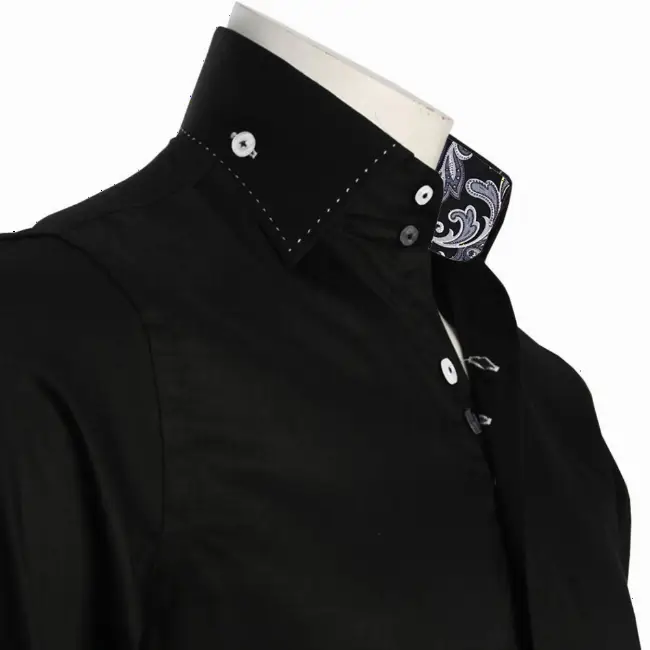 Men's Double Button Collar Regular Fit Black Italian Style Shirt