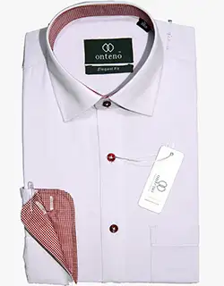 P002, White Royal Oxford Shirt with red mini check contrasts