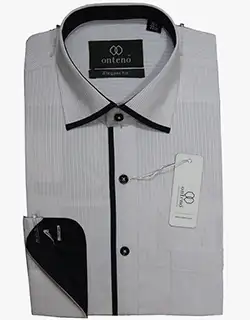 P004, Silver Gray Stripes Shirt with Contrasting Inner Black Collar & Cuffs