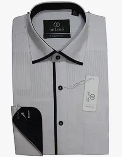 P004, Silver Gray Stripes Shirt with Contrasting Inner Black Collar & Cuffs Silver Gray Stripes Shirt with Contrasting Inner Black Collar & Cuffs
