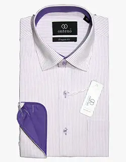 p008, White shirt with purpal striped inner collar & cuff