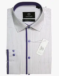 27183A, Medium Orchid/White Stripes With Slate Blue Inner Collar & Piping Medium Orchid/White Stripes With Slate Blue Inner Collar & Piping