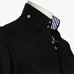 1070, Men's Black Shirt with Two Buttons Collar Men's Black Shirt with Two Buttons Collar