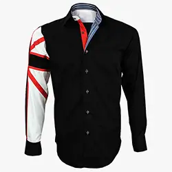 color: Men's Italian Style Black Union Jack Print Regular Fit Formal Shirt