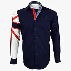 1051, Men's Italian Style Navy Union Jack Print Formal Shirt Men's Italian Style Navy Union Jack Print Formal Shirt