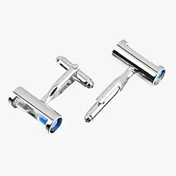 C1005, Blue Mens Fashion Novelty Silver Glass Hourglass cufflinks Blue Mens Fashion Novelty Silver Glass Hourglass cufflinks