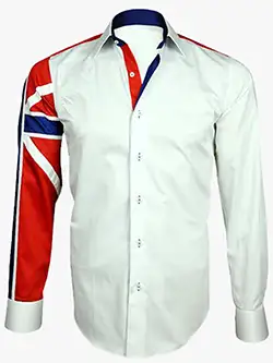 10147, MEN'S ITALIAN STYLE WHITE UNION JACK PRINT SHIRT MEN'S ITALIAN STYLE WHITE UNION JACK PRINT SHIRT
