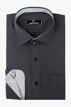 51-EF-211123C, Black Broadcloth With White/Black Stripes Inner Cuff & Collar Black Broadcloth With White/Black Stripes Inner Cuff & Collar